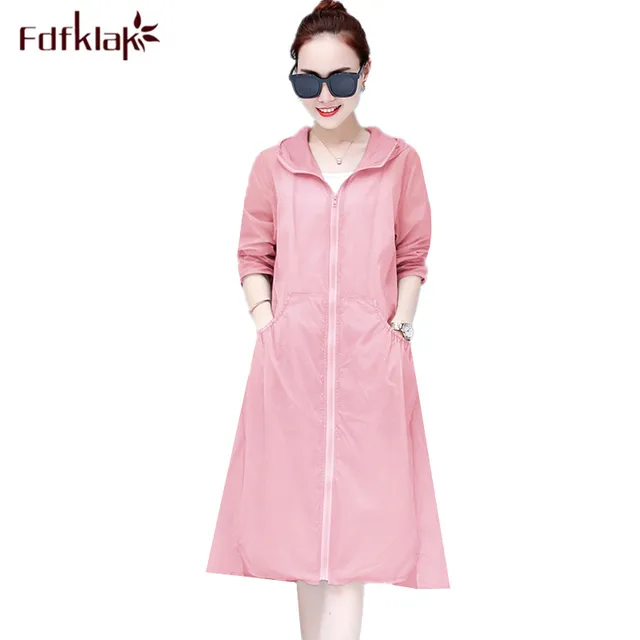 Fdfklak Spring Summer Thin Maternity Clothes Hooded Long Sun