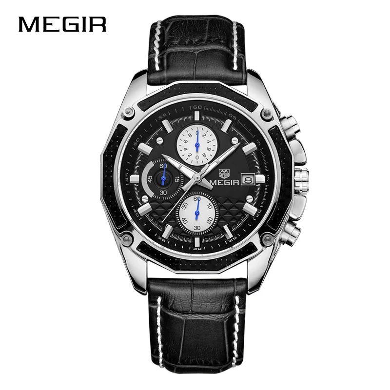 MEGIR Men's Fashion Sports Watches Luxury Top Brand Quartz-Watch StopWatch Waterproof Quartz Wristwatches Men Relogio Masculino - Цвет: Black