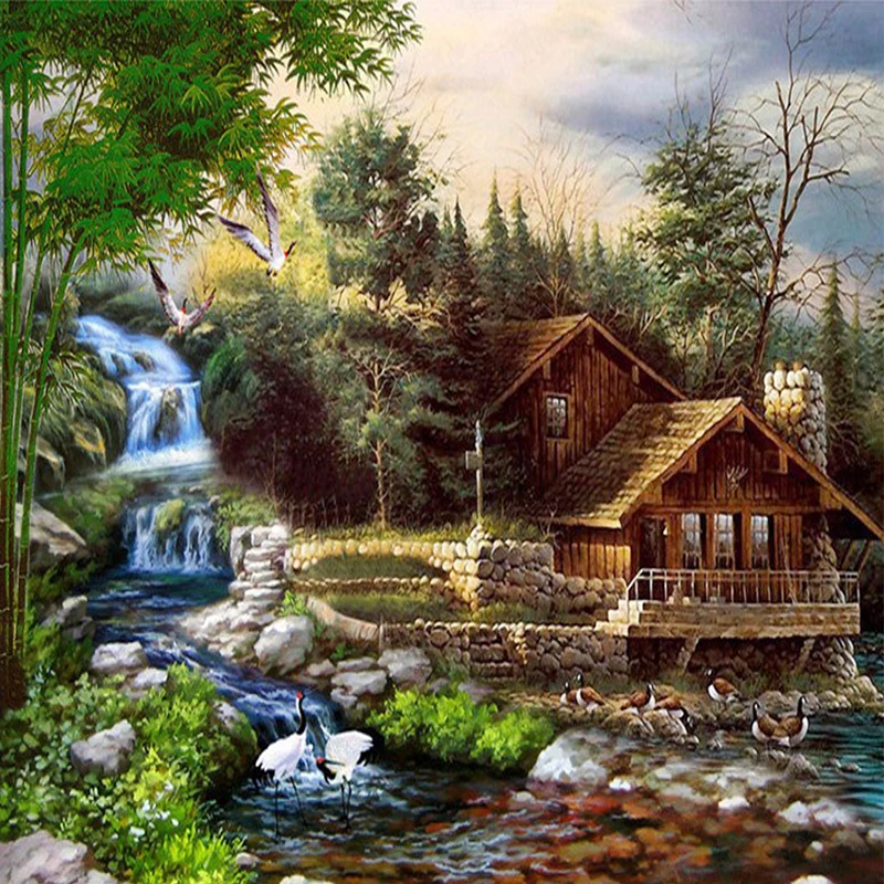 5D Diy full diamond painting cross stitch diamond mosaic lakeside cabin