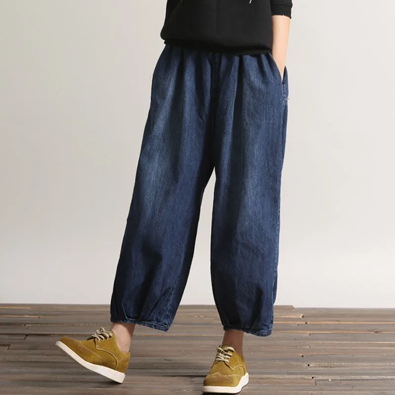 Vintage Pierna Moda Nueva De Azul Sueltos Linterna Para Sólido Blue Vaqueros Pantalones Casual Elásticos La Mujer Cintura Jeans Alta Ancho Calidad xxF4ZwPnr