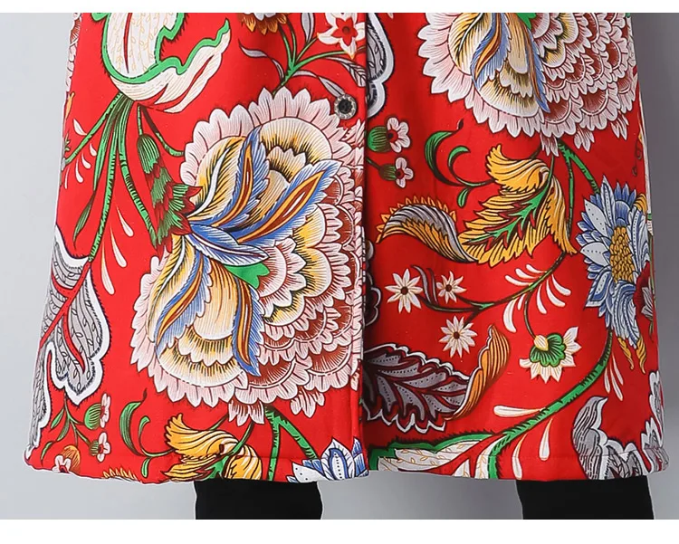 С флисовой подкладкой Винтаж с капюшоном и цветочным принтом на длинный кардиган 2018 зимнее теплое пальто более Размеры d Плюс Размеры