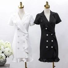 Лето новое поступление личности рябить костюм воротник двубортный пиджак с коротким рукавом Тонкая талия верхняя одежда