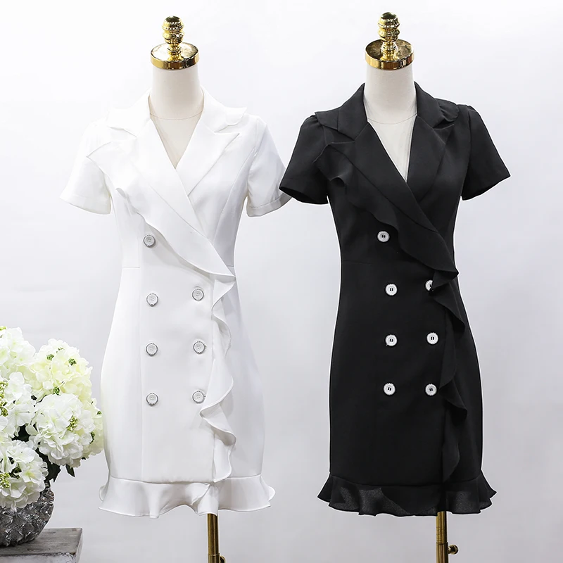 2017 summer new arrival personality ruffle suit collar double breasted