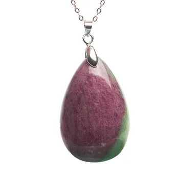 

Genuine Natural Ru by Zoisite Gems Stone Crystal Water Drop Bead Necklace Charms Natural Stone Pendant 37x24x9mm