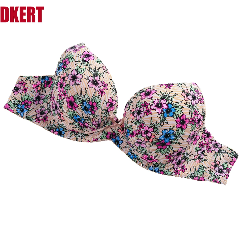 

DKERT Big Size CDE Cup Women Bra Sexy Print Brassiere Plus Size Lace Bralette Bowknot 90 95 100 105 Underwear Young Lady Bra