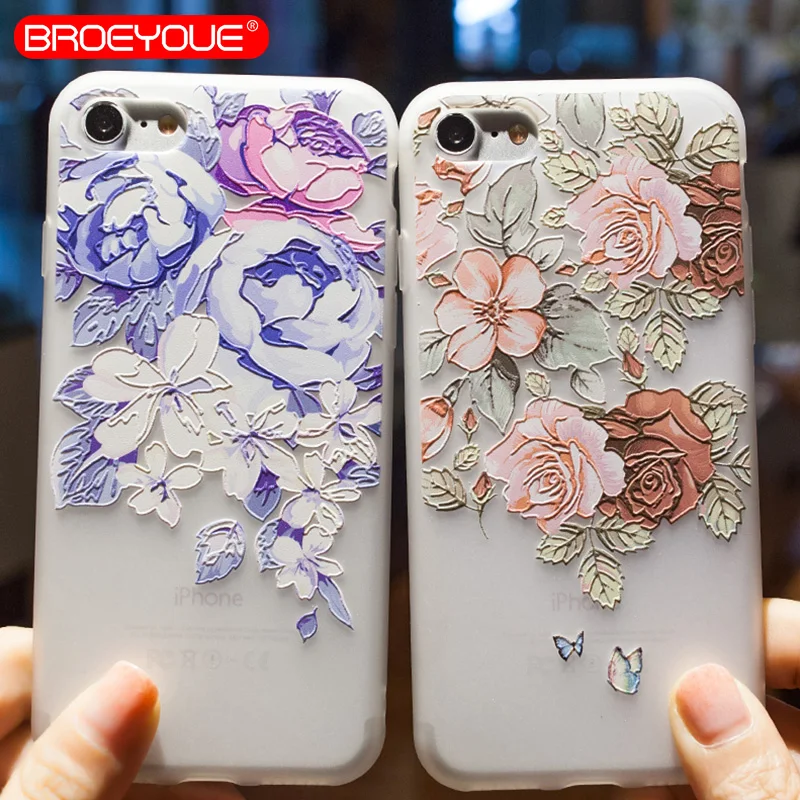 

3D Relief Silicone Telephone Case For iPhone 7 7 Plus For iPhone 5S 5 SE 6 6S 6 Plus Case TPU Case Flower Celular Phone Case