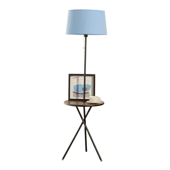

Modern Wood Table Floor Lamp 5W Led Bulb Living Room Bedroom Study Standing Lamps Black Iron White Fabric Decor Home Lights 220V