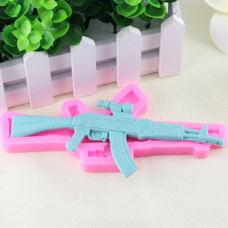 Assault Rifle Shape Chocolate Fondant Mold Cake Decorating Modeling Mould Baking Tools Bakery