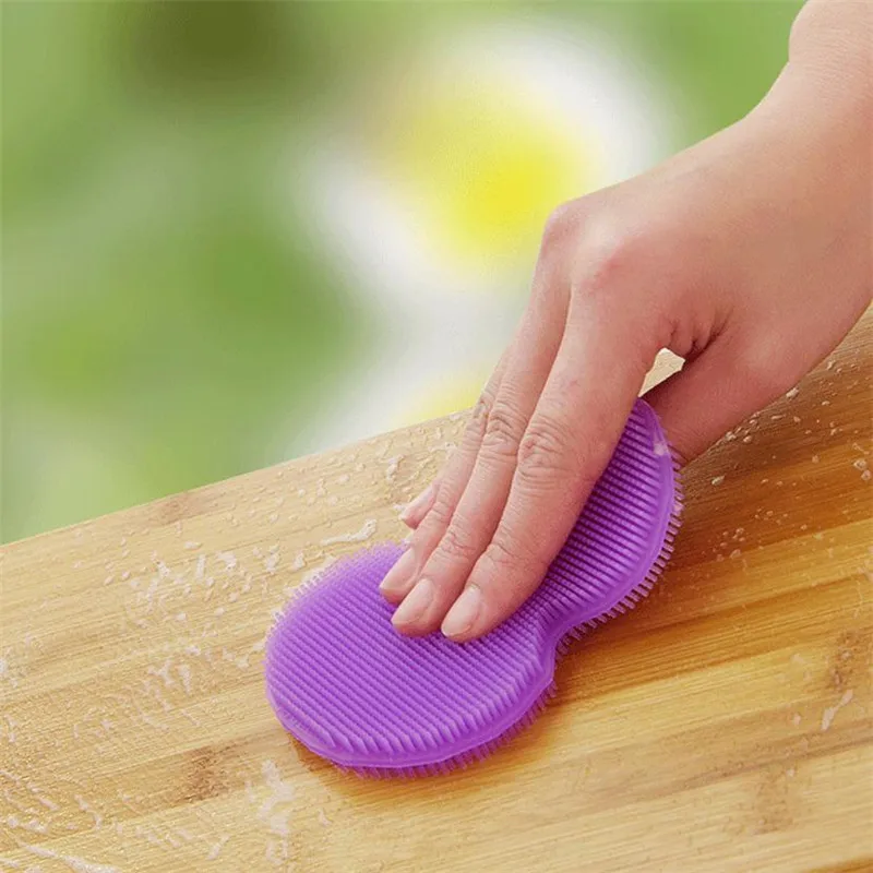 Antibacterial Silicone Cleaning Brush Pad Dish Fruit Scrubber Kitchen Clean Tool 07