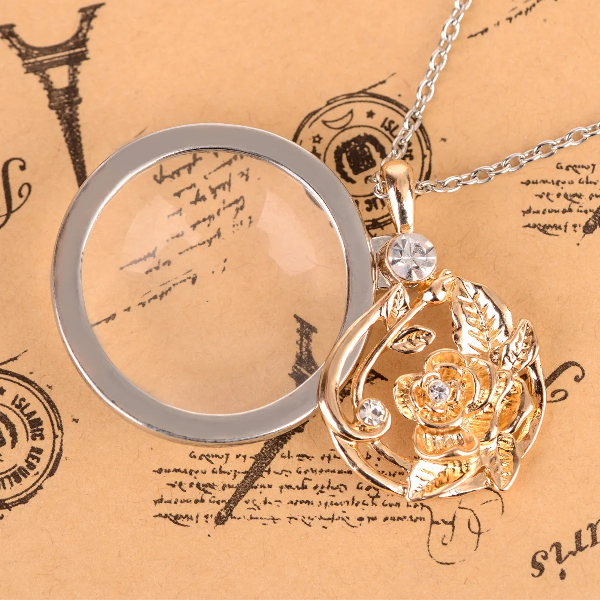 Retro Antique Statement Necklace Shellhard Crystal Cat Magnifying Glass Pendant Long Chain Necklace Fashion Jewelry For Women