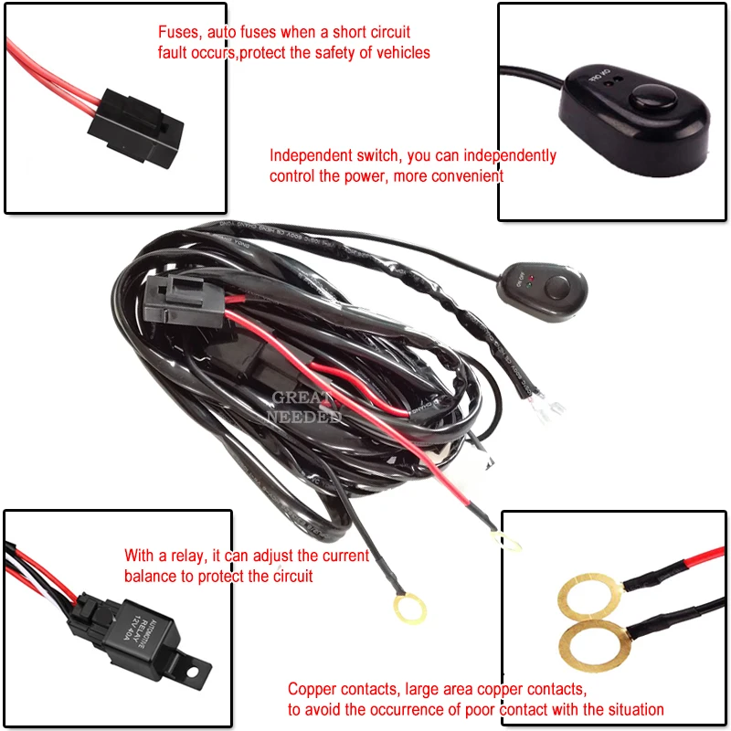 Wireless Control Car Work Driving Fog light Offroad Led Light Bar Relay Strobe Flashing Cable 40A 12v 24v Universal Hareness Kit
