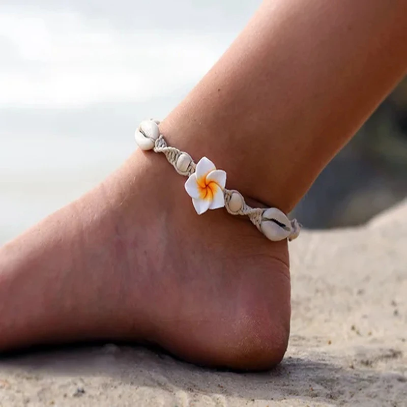

New Bohemian Anklet Beach Anklet Handmade Woven Soft Ceramic Flowers Sea Shell Anklet Feet Anklet Female Personality Jewelry