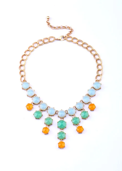 

Uer Colorful Round Imitation Gemstone Cluster Bohemian Necklace Gold Color Chain Women Maxi Necklace Jewelry