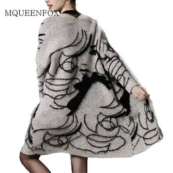 

Women's Sweater Cardigans 2019 Ladies Human Face Harajuku Sweater Outerwear Spring Autumn Long Sleeve Knit Sweater Cardigan Coat