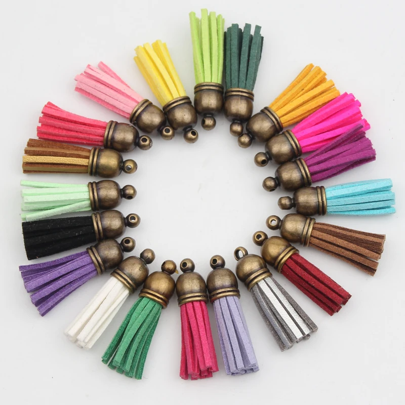 10PCS/lot Bronze Plated Head 38mm Leather Tassel for Jewelry Making Diy Keychains Bag Pendant Decoration Purl Jewelry Findings