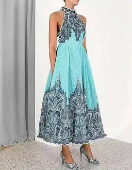 

High Quality Halter Long Dress Celebrity Sexy Night Club Backless White Blue Sleeveless Women Party Dresses