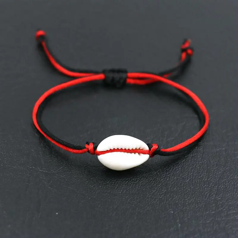 

BPPCCR Lucky Handmade Natural Seashell Knit Bracelet Red Rope Thread Strings Love Shells Bracelets For Women Couples DIY Jewelry