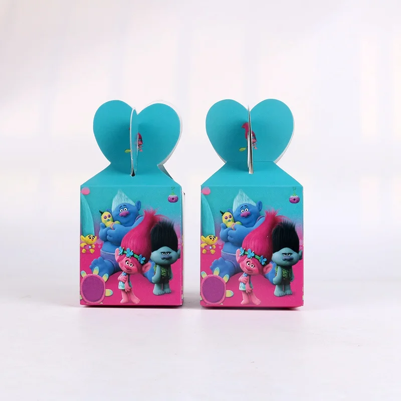 

6 pcs/lot Trolls Candy Bag Kids Birthday Party Decorations Paper Gift Boxes For Guest Baby Shower Supplies