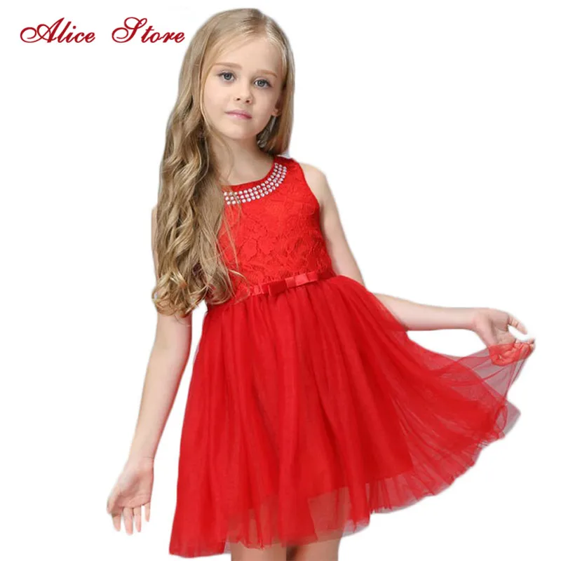 

Alice Girls Sleeveless Summer Dress Tutu Wedding Dress Veil Flower Girl Lace Diamond Bow Kids Children's Y1