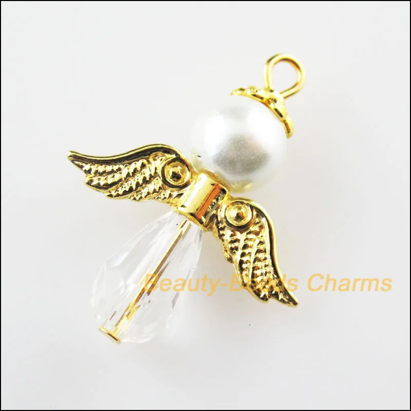 

Fashion 5 New Charms Dancing White Angel Pendants Gold Color Wings 23x29.5mm