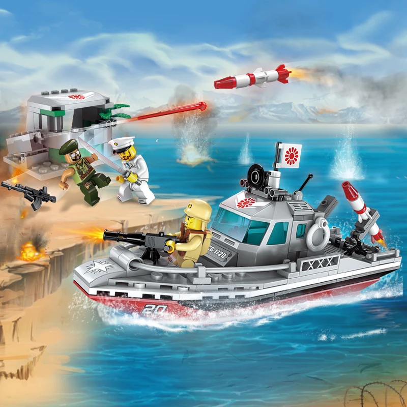 

Enlighten Building Block Military Battle Army Sea Force Coastline Conflict 3 Figures 235pcs Educational Bricks -No Box