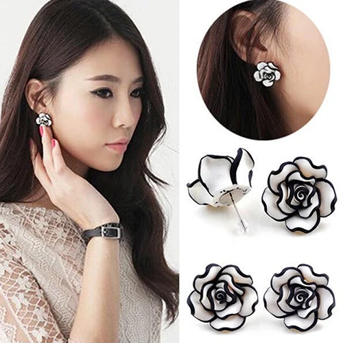 

Bluelans Elegant Fashion Cute Women's Lady Girls Black & White Rose Flower Stud Earrings