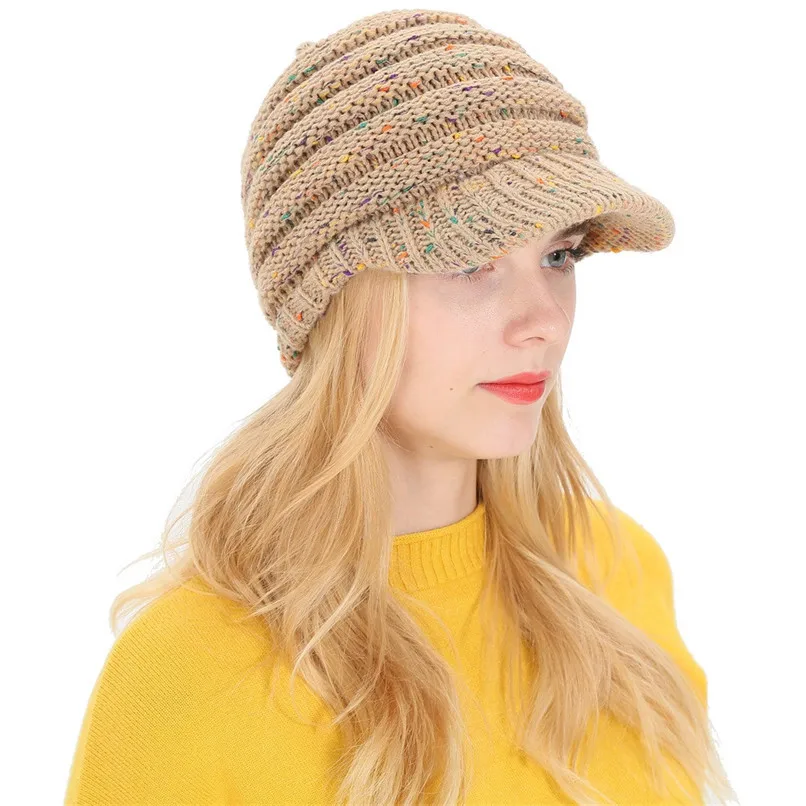 Caps Women Girl's Winter Warm Knit Thicken Hat Wool Snow Ski Caps with Visor New Design Hot Sale Gorras Mujer 30SP275