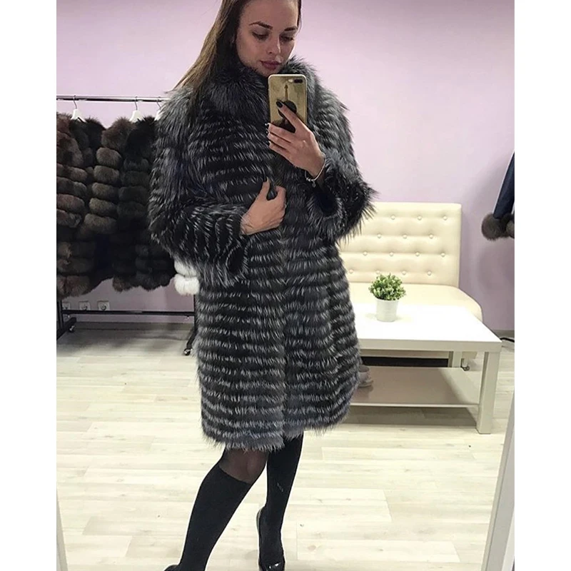 FURSARCAR женская шуба из натурального Лисьего меха Роскошные шубы черно бурой
