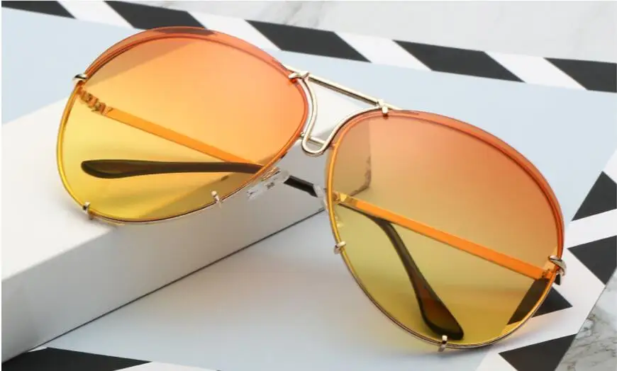 Мужские дизайнерские солнцезащитные очки знаменитые итальянские брендовые Ретро Черные тёмные очки для женщин негабаритные красные зеркальные очки пилота UV400 - Цвет линз: gold orange