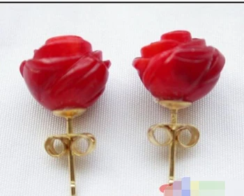 

100% 11mm Hand-carved rose red coral earring