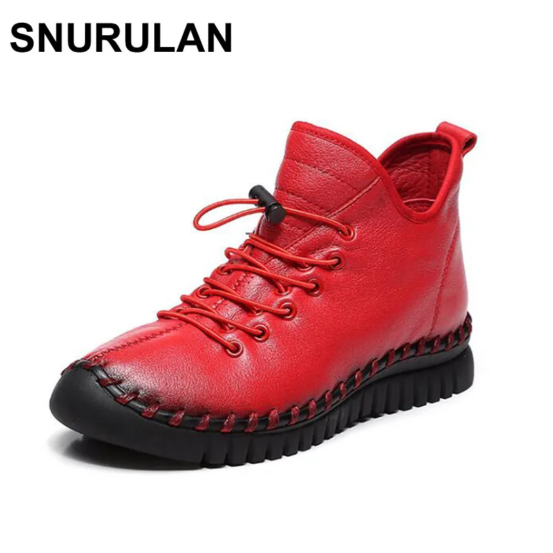 

SNURULAN fashion casual Handmade Genuine Leather Women's boots new women's winter boots ankle boots for women Soft bottom botas