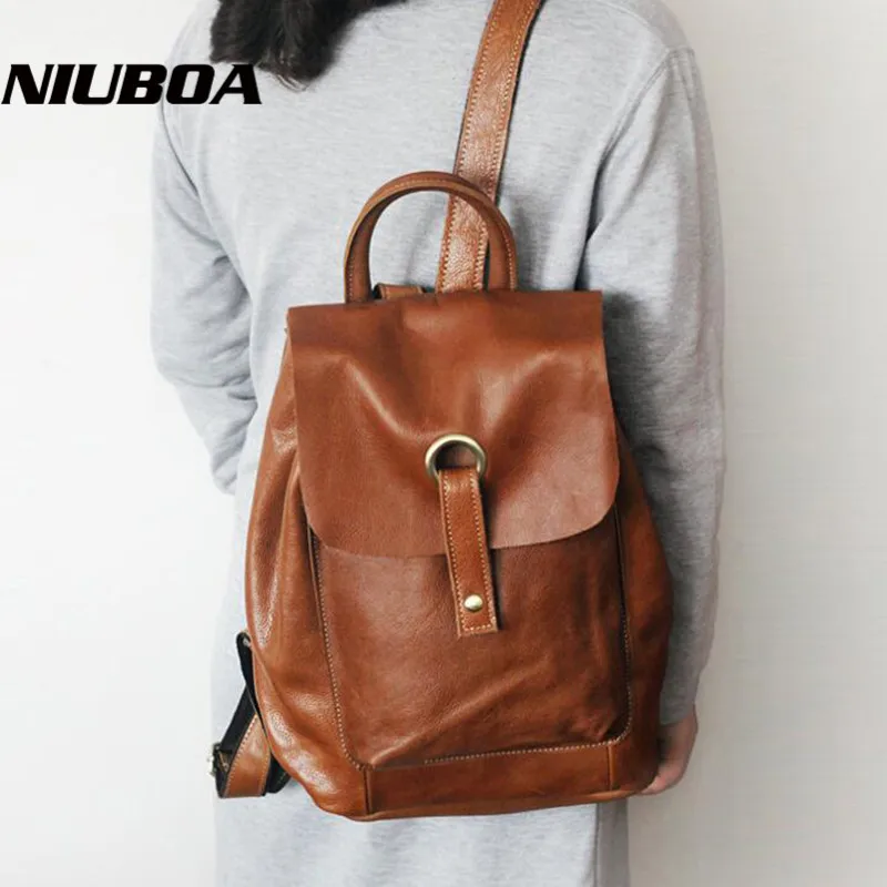 NIUBOA Hot Sale Female Backpack Women Bags Vintage Genuine Leather Cowhide Backbag Korean Casual Girls School Shoulder Backpacks