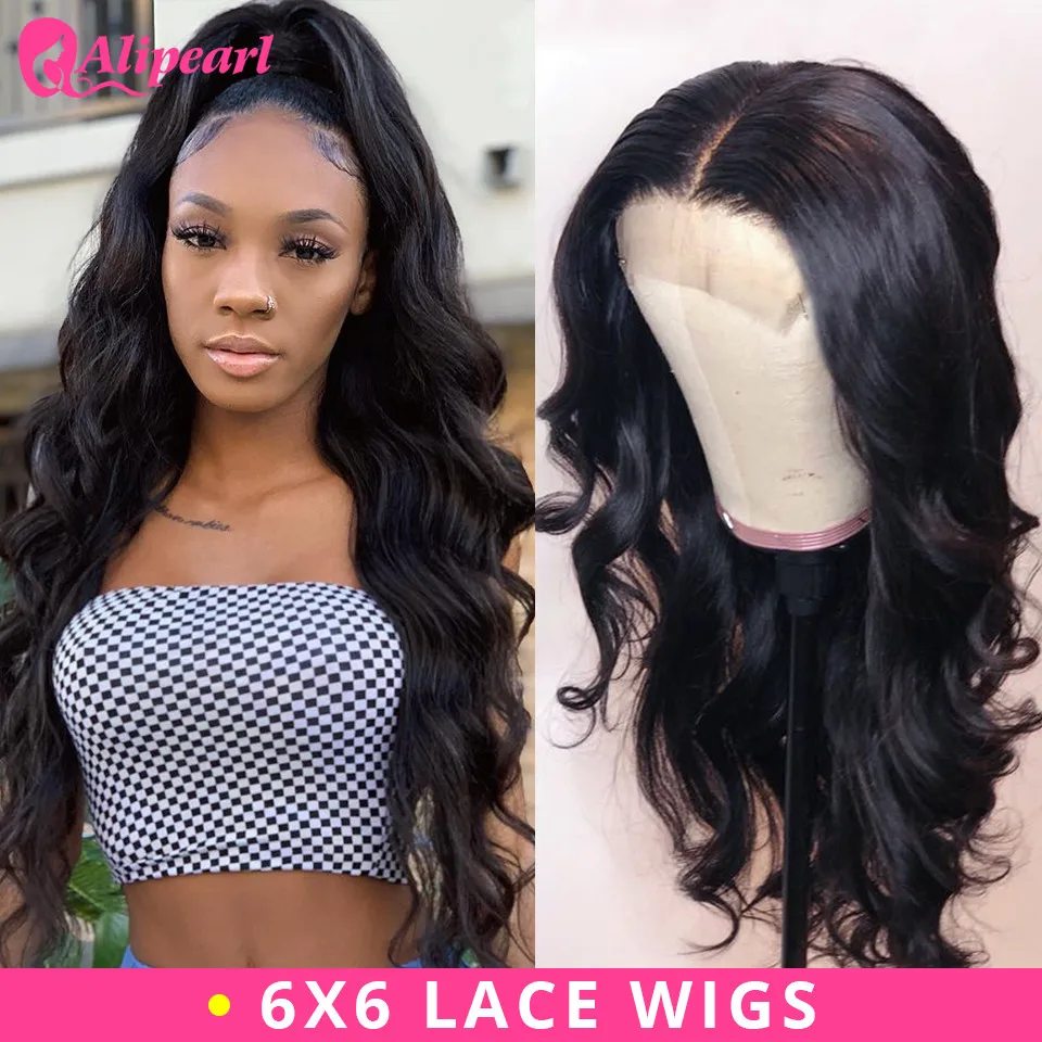 

AliPearl Body Wave 6x6 Lace Closure Wig Human Hair Wigs PrePlucked Brazilian Lace Wig 130 150 180 250 Density Remy Natural Color