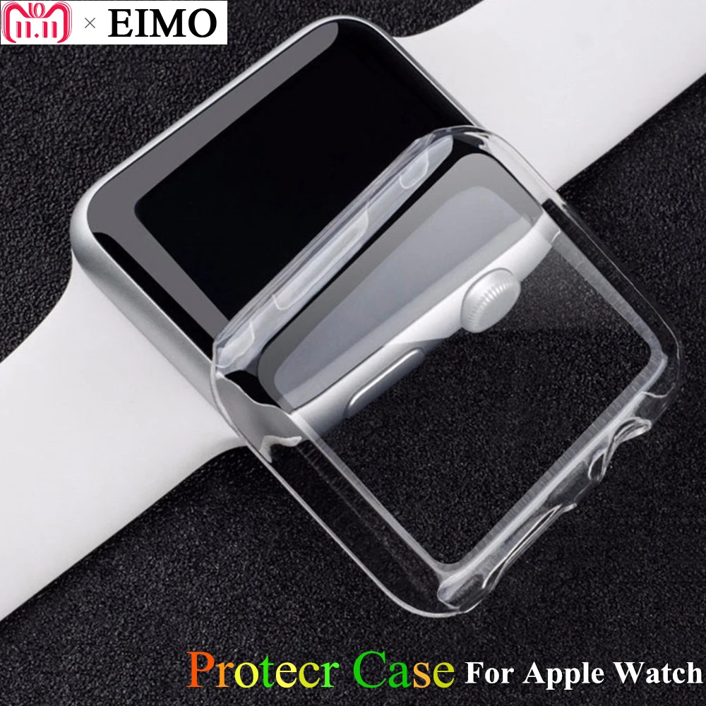 EIMO Soft Silicone band for Apple Watch Case 42mm 38mm PC Frame Protective Transparent cover for iwatch 3 2 1 Cases Accessories