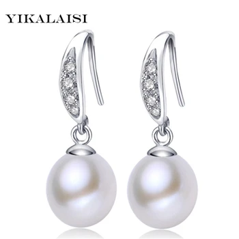 

YIKALAISI 2017 Pearl jewelry Earrings Pearl For Women Water Drop Freshwater Pearl 925 sterling Silver jewelry Earrings Wedding