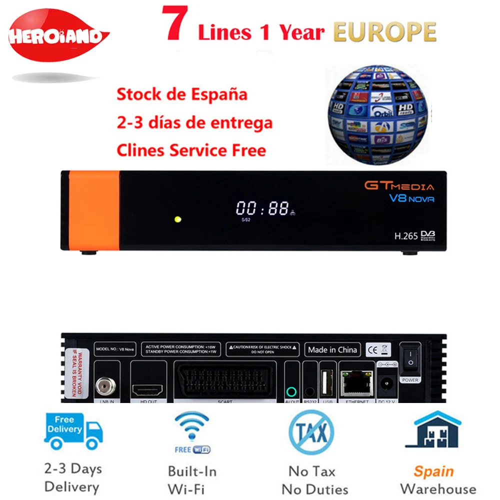 

Satellite TV Receiver Gtmedia V8 Nova decoder by freesat V8 Super Receptor built-in WIFI DVB-S2 H.265 1 Year Europe cline TV Box