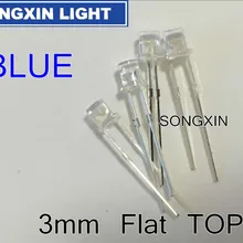 500 шт., 3 мм, прозрачный синий светодиодный Диод, плоский верх, широкий угол, светодиодный светильник, Диодная лампа, супер яркий, прозрачный, сквозное отверстие