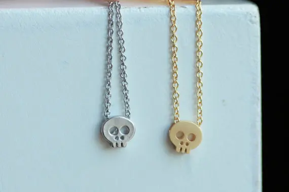 N064 Tiny Sugar Skull Necklace Cute Skeleton Necklace Simple Animal Skull Face Head Necklaces for women