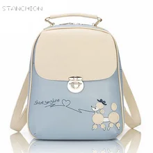 Backpack Faux Leather Women Daily Portable Multifunctional Rucksack Cute Poodle Pattern School Girls Casual Bags
