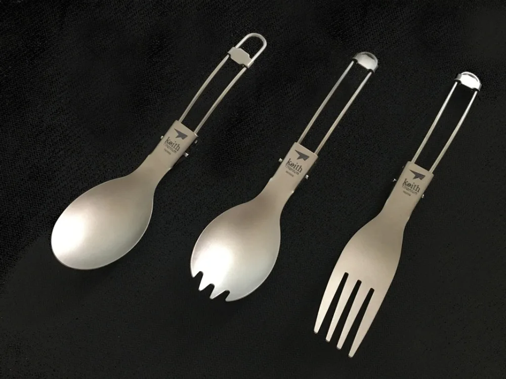 Кит 3 в 1 титановая Складная Ложка Вилка Spork набор столовых приборов с фланелевыми сумками походные столовые приборы набор посуды для улицы 3 шт