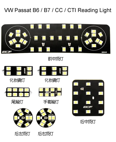 

Car LED Reading Light for VW Passat B6 B7 CC GTI LED Interior dome map Light Kit (e.g. Glove box,Footwell,Door,Trunk,Visor Light