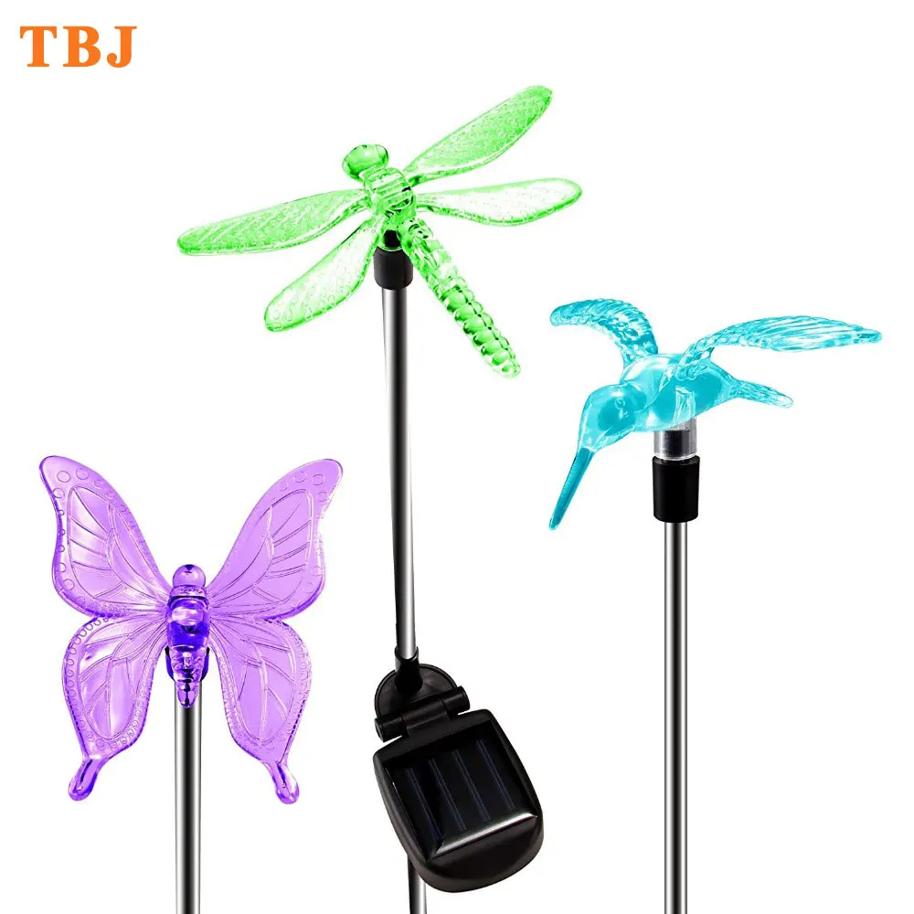 

3 Pack LED Solar Garden Stake Light, Multi-color Changing Hummingbird Butterfly Dragonfly for Outdoor Path, Yard, Lawn, Patio