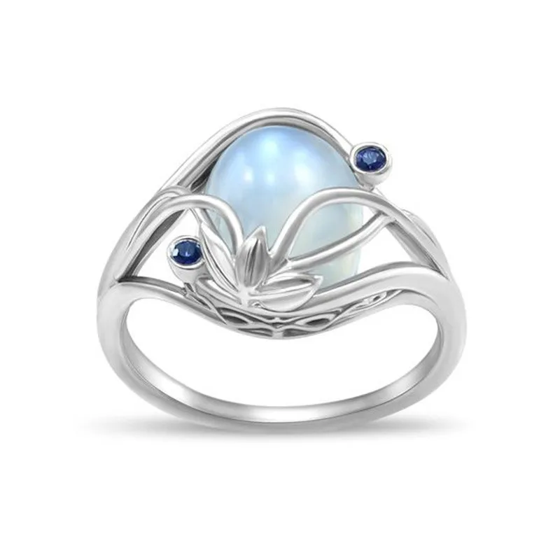 

Elegant Imitation Moonstone Ring Silver Flower Zircon Rings for Women Fashion Jewelry Wedding Anillos Wedding Romantic Anel Gift