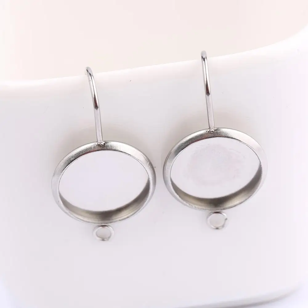 reidgaller 10pcs Fit Cabochon 12mm round blank stainless steel earring base settings with hoop diy ear wire hook connectors | Украшения и