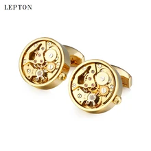Lepton Functional Watch Movement Cufflinks For Men Gold Color Stainless Steel Steampunk Gear Watch Mechanism Cuff links for Mens