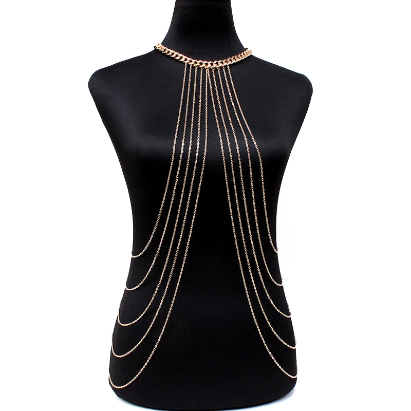 Jóias de Alta Arnês para Feminino Moda Quente Punk Corpo Qualidade Multicamadas Borla Cintura Corrente Link Colar Acessório 16 Joias para o corpo