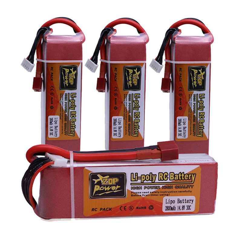 

4pcs Red RC Lipo Battery 2800Mah High Power 14.8V 4S 30C with T XT60 Plug Connector for Vehicles Drone Toys Batteria Lipo 4S