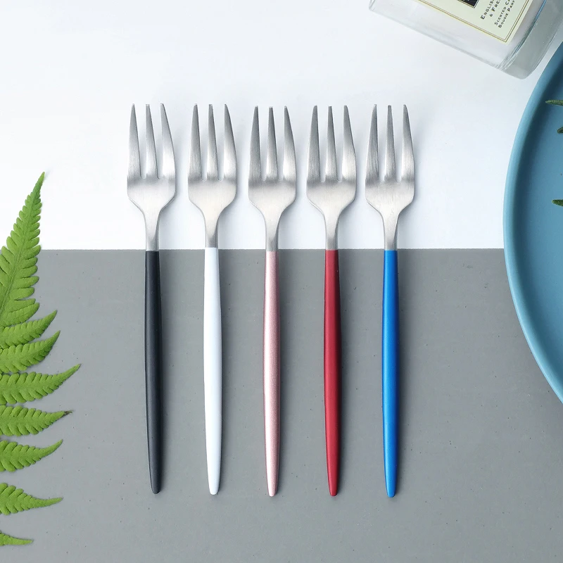 

304 Stainless Steel Fork Kitchen Forks Kids Adults Gold Silver Black White Red Colorful Tableware Tool Dessert Fruit Fork 1pcs