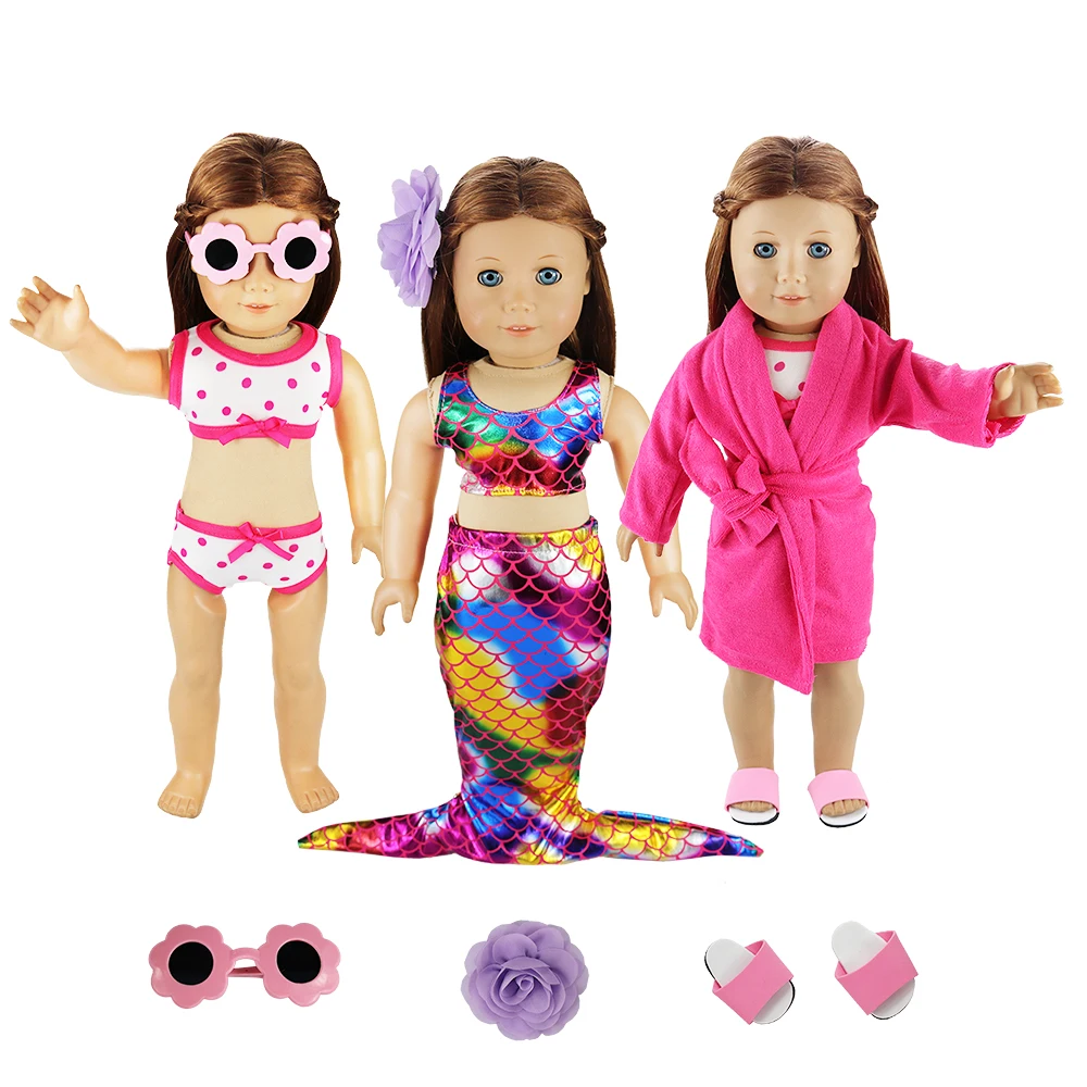 

6 Items/lot Accessories Swimsuit Baby Girl=3 x Clothes+1x Flower+1X Slipper For 18 Inch America Girl Our Generation Doll Clothes