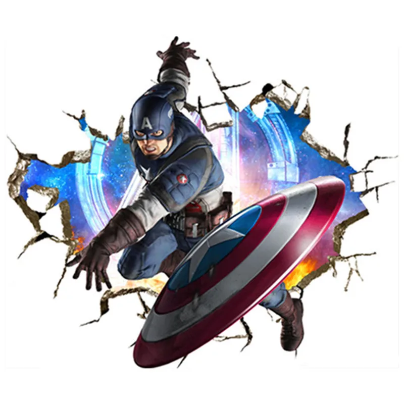 

Captain America 3d broken wall vinyl stickers the Avengers super hero marvel poster kids room decoration anime wallpaper 70*50cm